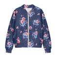 thumbnail image 4 of SCRAWLGOD Flower Spots Print Dark Blue Women's Zip Up Lightweight Jacket Casual Long Sleeve Outerwear Comfortable Stylish Hoodless Crewneck Sweatshirts with Pockets, S, 4 of 7