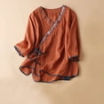 thumbnail image 1 of Lolmot Blouses pour Femmes, Broderie Renaissance Coton et Lin Col en V Manches Courtes, 1 of 3