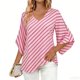 thumbnail image 3 of TaTaai Women's Fashion Striped Print Elegant V-Neck Three-Quarter Sleeve Top Gift, 3 of 7