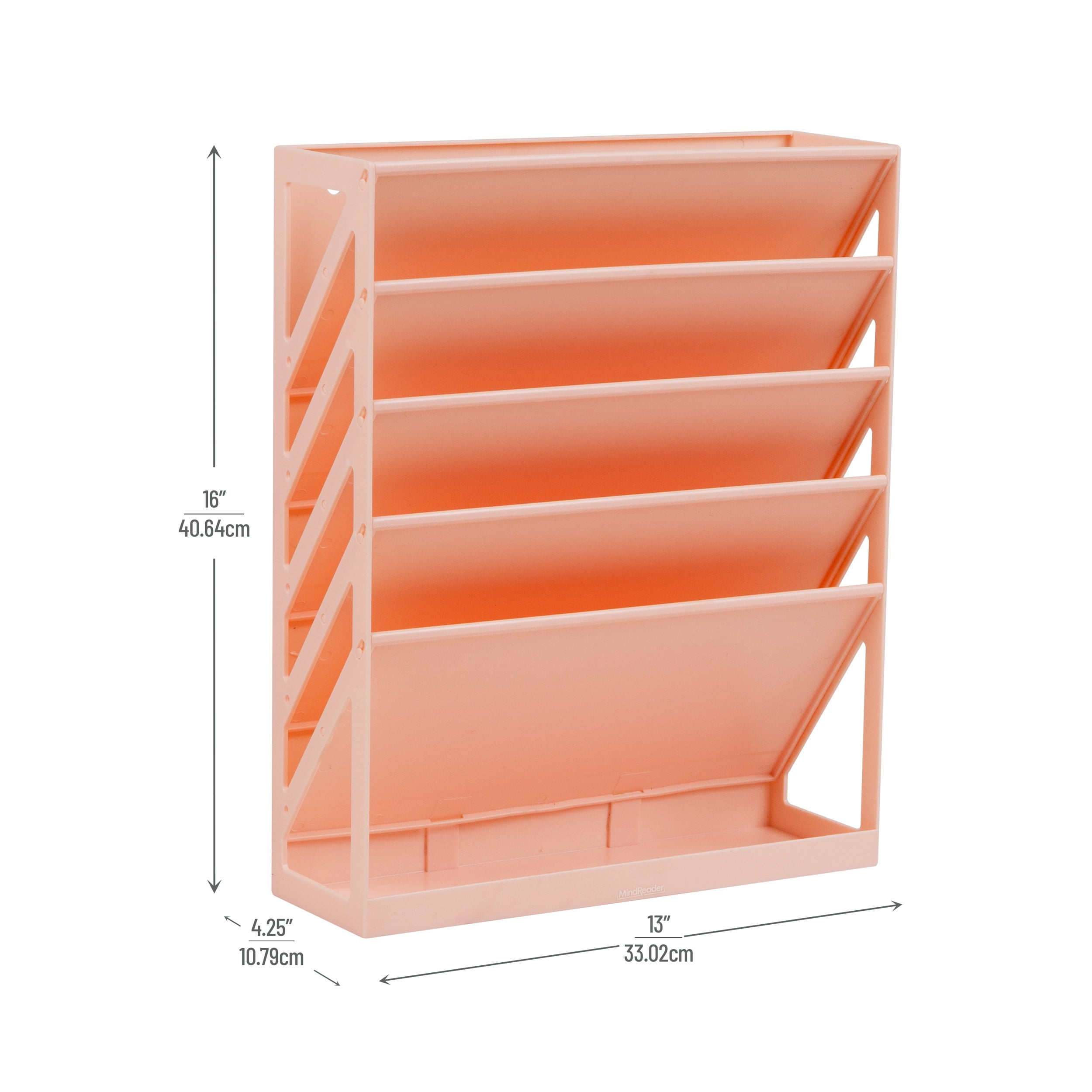 Mind Reader 5-Tier Vertical File Storage, Desktop Organizer, Wall Mount, Office, Plastic, 13"L x 4.25"W x 16"H, Pink