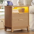 thumbnail image 4 of Fluted Night Stand Set of 2 with Charging Station, Wood Bedside Table Set of 2 with Drawers, Metal Handel, LED ights, Arch Legs, 4 of 9