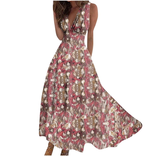 Vestido Corto de Verano de Moda sin Mangas con Cuello en V Impreso Vestido Casual Grande Del Doblado para Diario