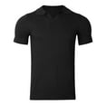 thumbnail image 3 of JTieacloth Mens Collar Shirt Men's Summer Fashion Casual Short Sleeved Tops Solid Color Cardigan Tight Shirt Men's Clothing Black L, 3 of 6