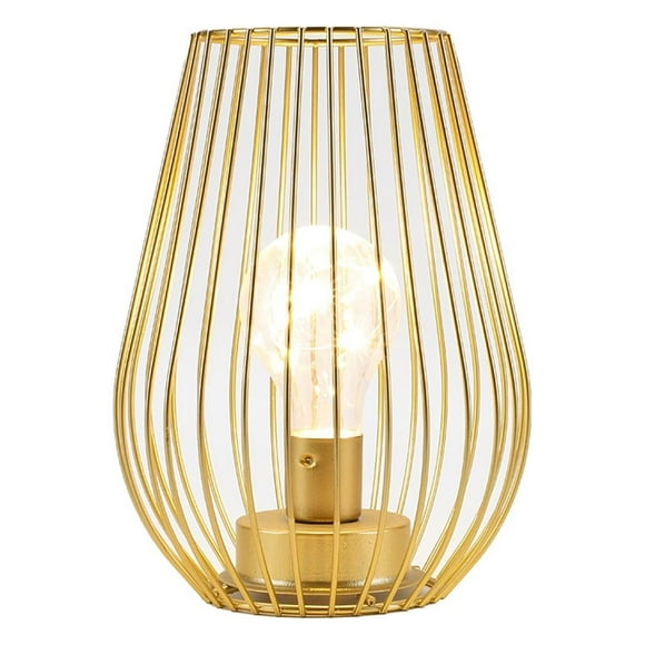 7.8''H Cage Shape Cordless Table Lamp with Fairy Lights Bulb (Gold)