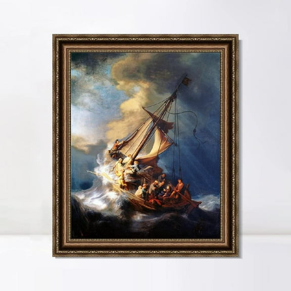 INVIN ART Framed Giclee Print The Storm on The Sea of Galilee by Harmenszoon Van Rijn, 26"x32"