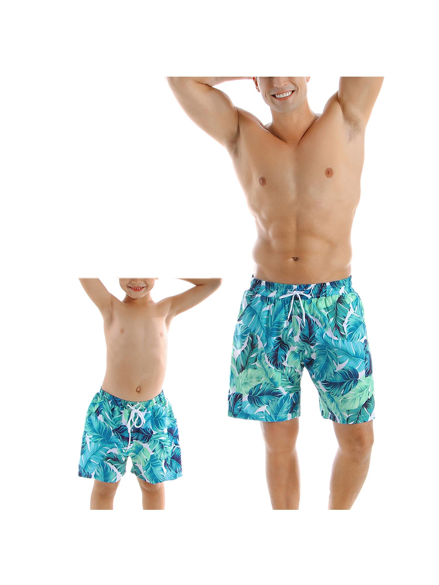 Father and Son Matching Swim Trunks, Print Beachwear ParentChild