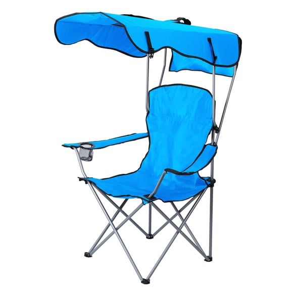Lawn Chair, Camping Chair with Canopy Shade, Portable Folding Chair with Sun Shade, Cup Holder, Side Pocket, for Outdoor, Beach