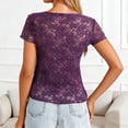 thumbnail image 6 of Lace Tops for Women Sexy Short Sleeve Mesh Tops Embroidered Sheer Lace V Neck T-Shirts See Through Blouses, 6 of 7