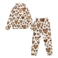 thumbnail image 4 of Uorisanigo Boys Sweatsuit Set - 2 Piece Oversized Brown Heart Print Pullover Hoodies Sweatshirt and Girls Sweatpants Kids Long Sleeve Sweatshirt and Pants Outfits, 4 of 7