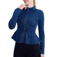 thumbnail image 2 of Asgosdo Women's Jeans Jacket Long Sleeve Stand Collar Zipper Ruffle Denim Jacket Casual Trendy Coat, 2 of 3