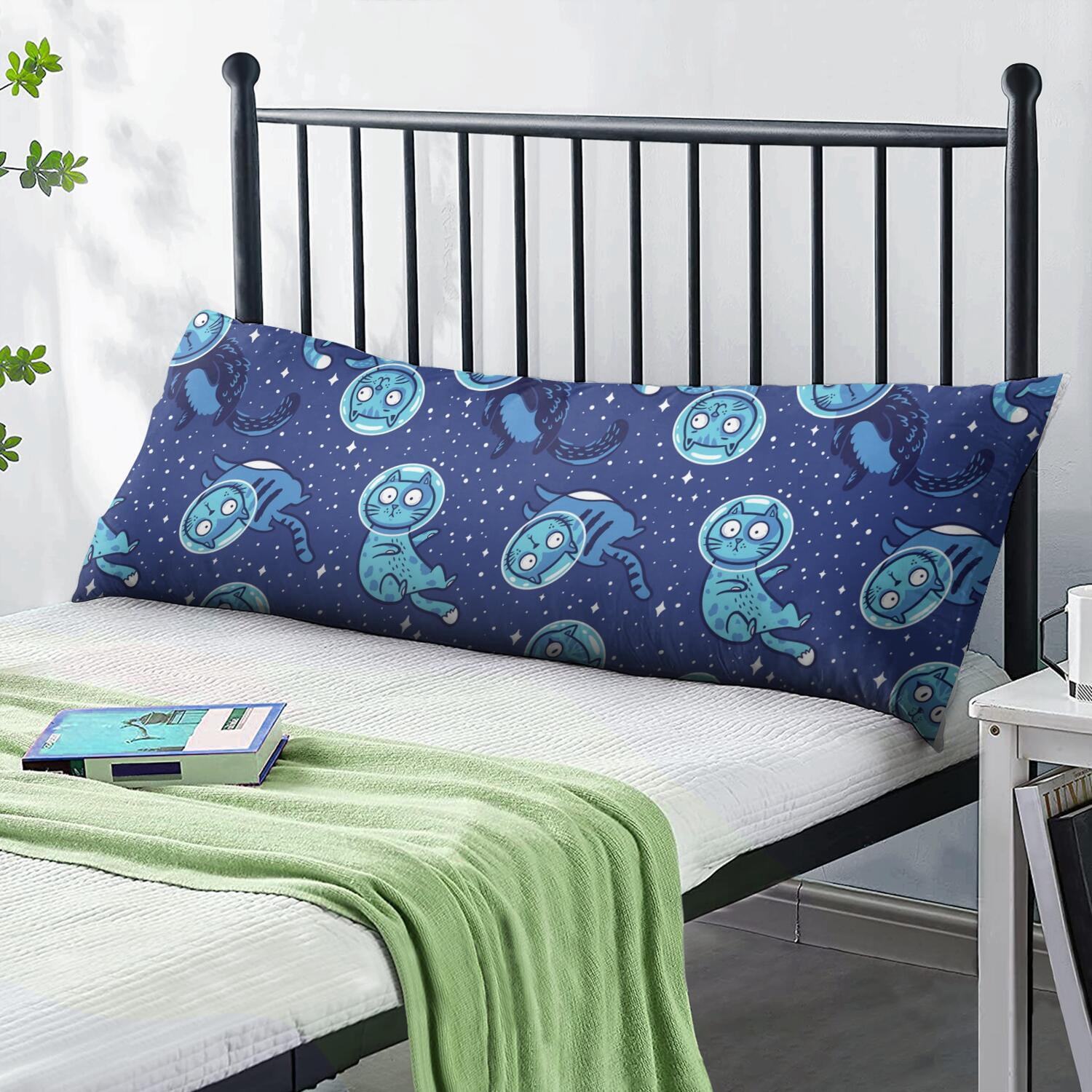 Cat and Moon Artwork Body Pillow Cover 20x54 - Watercolor Cat Aesthetic Pillow Case - Soft & Breathable Maternity Pillow Cover