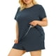 thumbnail image 1 of Women's Plus Size Pajamas Set Short Sleeve PolDots Nightwear Sleepwear Navy Blue 3X, 1 of 6