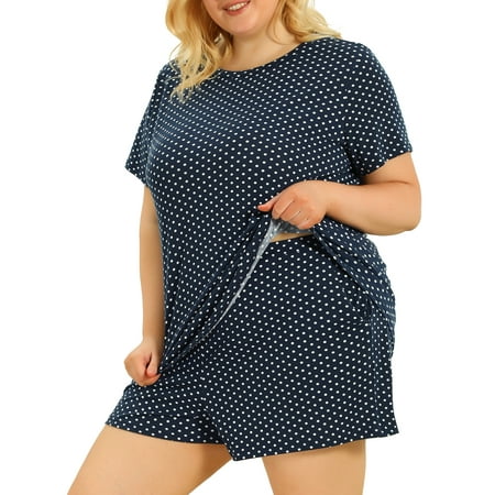 

Unique Bargains Women s Plus Size Pajama Set Short Sleeve Polka Dots Sleepwear Sets