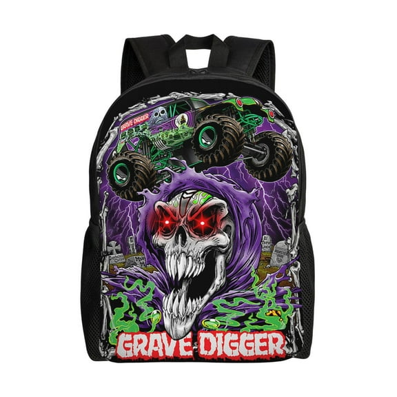 Monster Grave Digger Trucks Large Backpack Lightweight Laptop Bag Daypack Travel Backpack for Men Women
