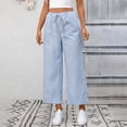 thumbnail image 5 of Duqingm Womens Bottoms Women's Striped Pants Spring Summer 2026 Comfy Pajama Pants High Waist Wide Leg Lounge Pants Lightweight PJ Bottoms Light Blue,L, 5 of 6