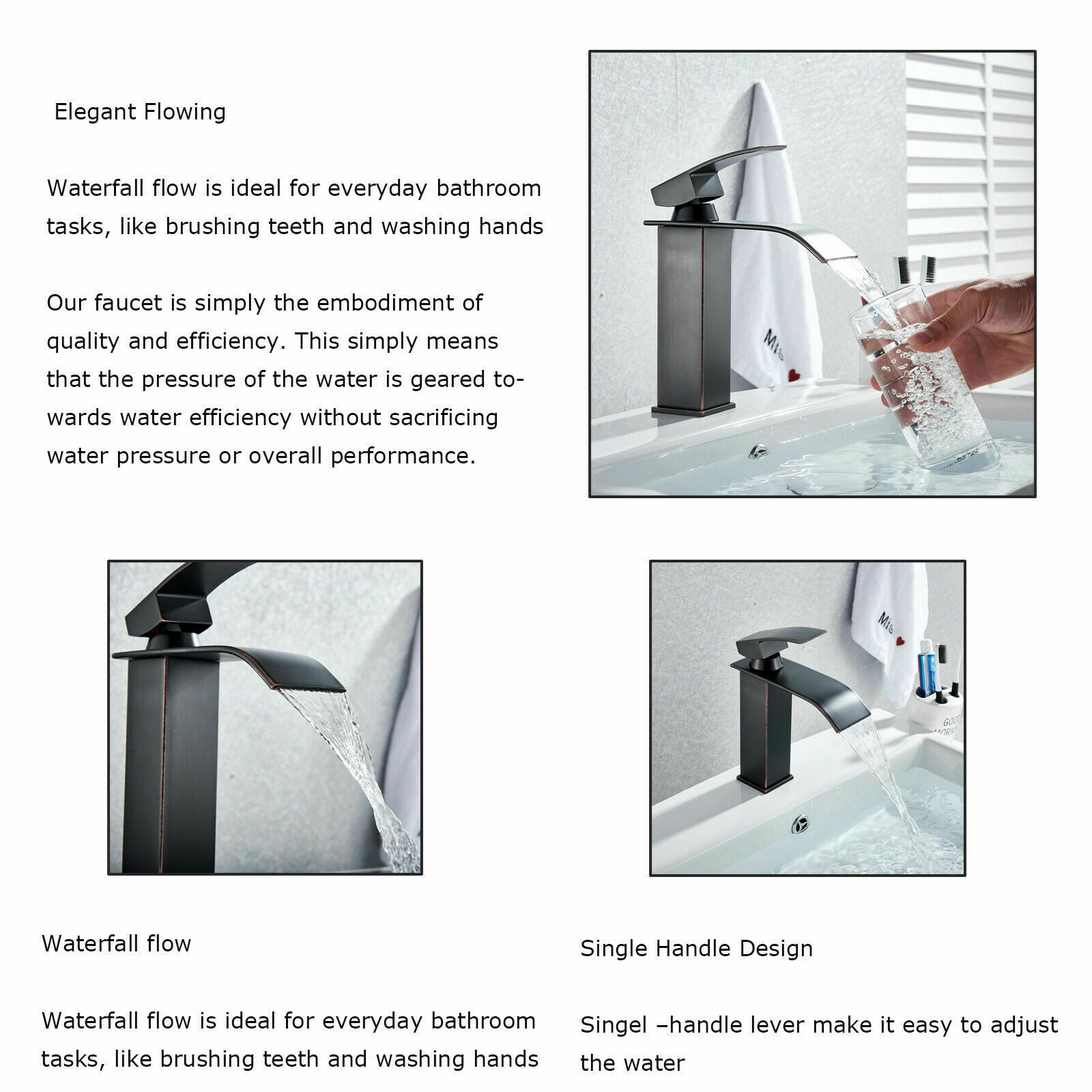 Zovajonia Single Handle Bathroom Vanity Sink Lavatory Faucet with Deck Plate Matte Black