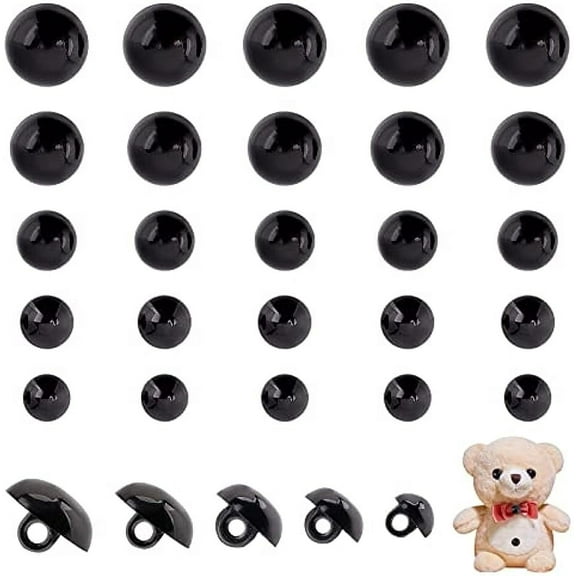 300pcs Black Crafts Eyes 5 Sizes Animal Eyes Round Domed Buttons Black Sewing Shank Button