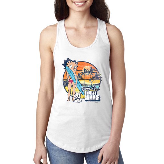 Wild Bobby, Betty Boop Endless Summer Beach the Dog Betty Boop Ladies Racerback Tank Top, White, Medium