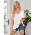 thumbnail image 6 of JYLFC Women's Casual V-Neck Short Sleeve T-Shirt Solid Loose Fit Basic Tee Top Going Out Basic Summer Blouse, White L, 6 of 7