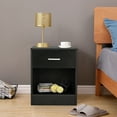 thumbnail image 5 of Royard Oaktree Nightstand Set of 2 with Drawer and Open Cabinet Modern Black End Table with Storage Wood Bedside Table for Bedroom Living Room, 5 of 5