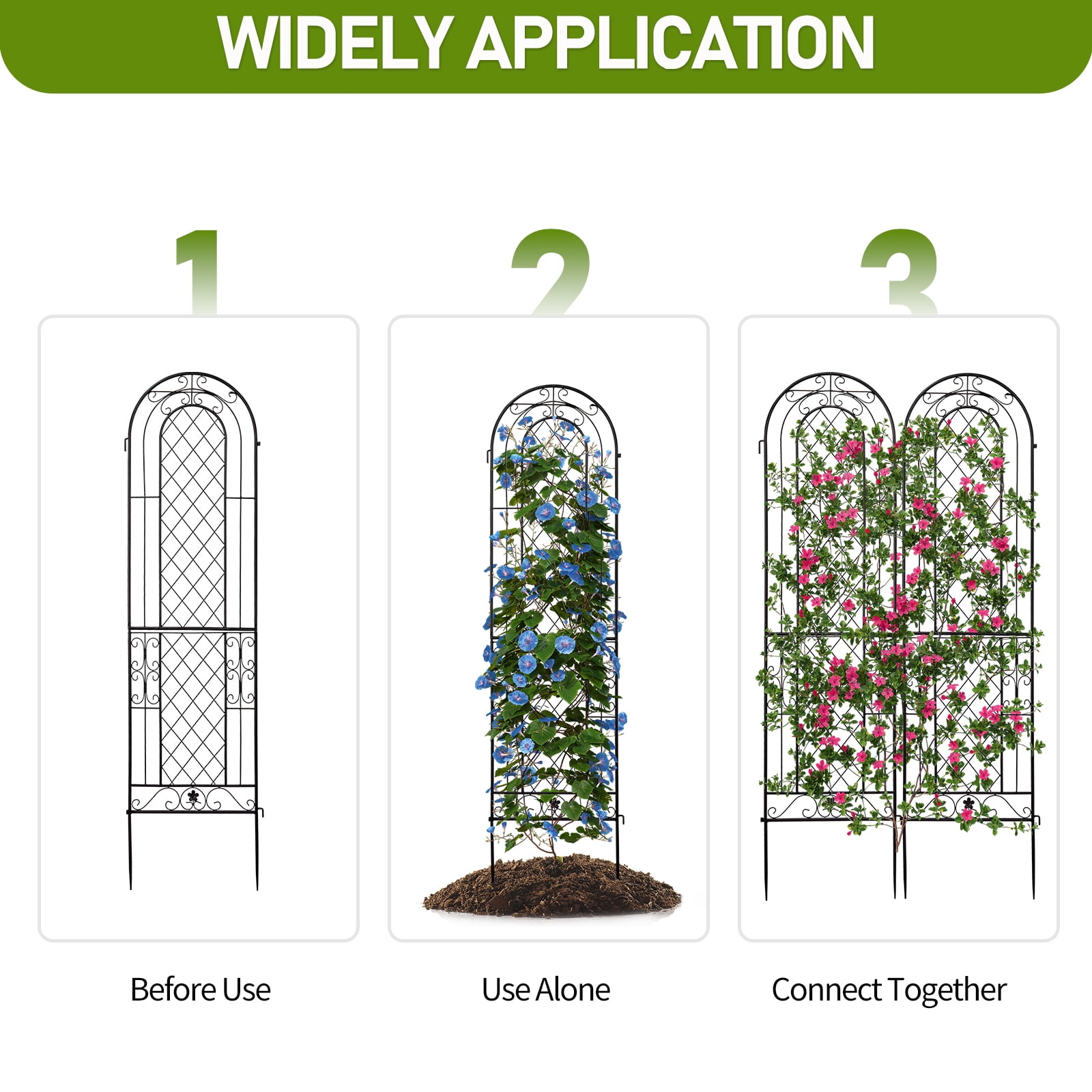 Xilee 2 Pack 16 x61 in Durable Garden Trellis for Climbing Plants,Wire Lattice Grid Panel for Climbing Plants Outdoor Roses Vine Cucumbers Vegetables Flower Support Black