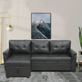 thumbnail image 2 of Laura Reversible Sleeper Sectional Sofa Storage Chaise-Color:Black,Fabric:Air Leather, 2 of 5