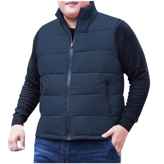 Riecok Cotton Vest for Men Stand up Collar Sleeveless Jackets Zip up Coats with Pockets Warm Comfortable Outerwear