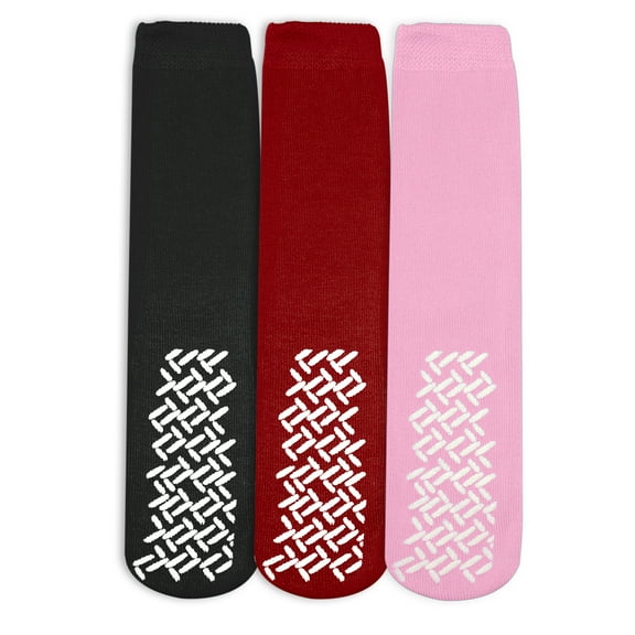 Nobles Assorted Anti Skid/ No Slip Hospital Gripper Socks, Great for adults, men, women. Designed for medical hospital patients but great for everyone (3 Pairs Black, Red, & Pink)