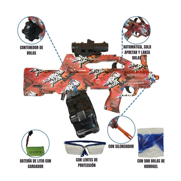 Pistola de Hidrogel The Baby Shop con 500 bolas de gel y gafas de  protección Rojo Automatica y Electrica