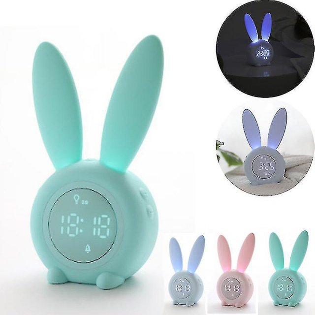 Reloj despertador digital para niños, lindo conejo, luz nocturna para dormitorio infantil, reloj despertador multifuncional