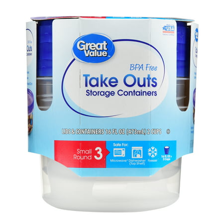 (2 pack) Great Value Take Outs Storage Containers, BPA Free, Small Round, 3 (Best Take Out Food)