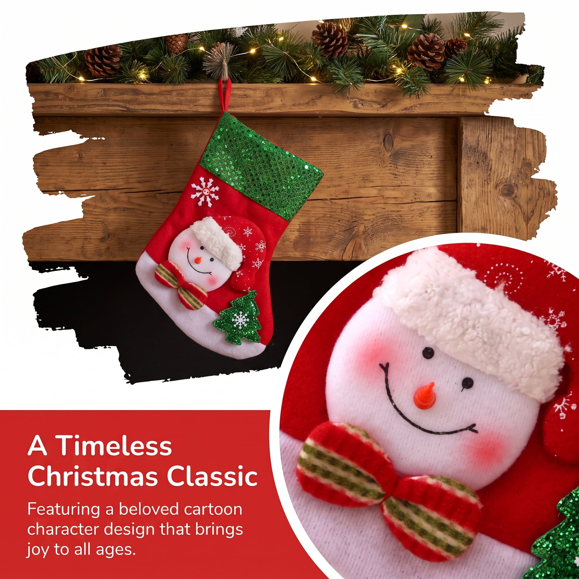 Unique Bargains Christmas Sequins Cuff Felt Xmas Stocking Holiday Gift Bag Snowman 10"