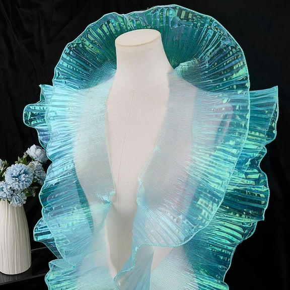 10 Yards x 5 Inch Ruffle Pleated Lace Trim Ribbon Organza Chiffon Tulle Fabric Gather Lace Border Edge Trimming Applique for Sewing Dress Wedding Bag Costume Cake Decor DIY Crafts Cyan
