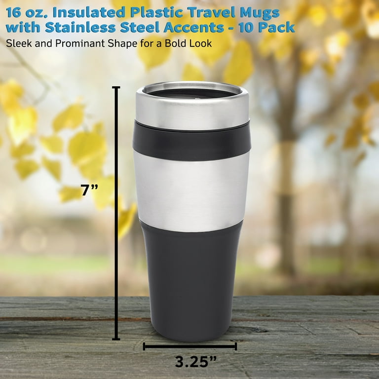 DISCOUNT PROMOS Insulated Plastic Travel Mugs, 16 oz, Durable Design, 10  Pack, Stainless Steel Accent - Walmart.com