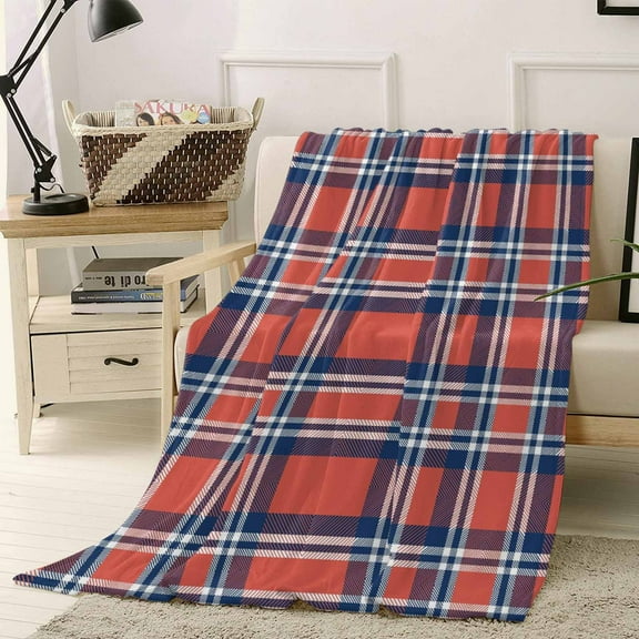 Orange And Blue British Style Plaid Throw Flannel Blanket 40x50In Super Soft Cozy Bed Blanket, Lightweight Plush Fuzzy Bed Throw for Bedroom Sofa Couch Living Room