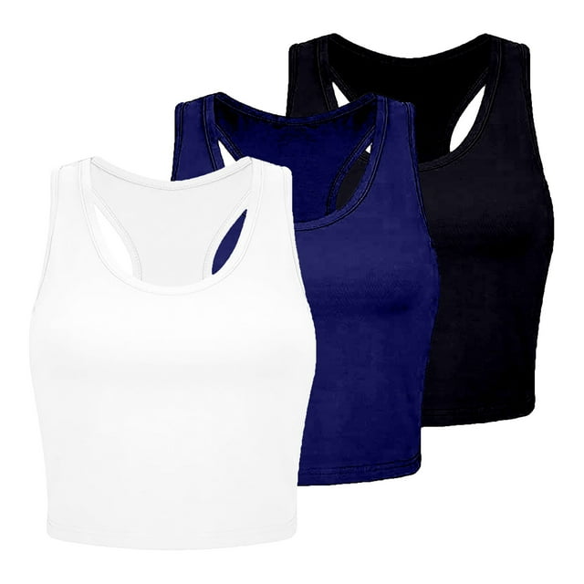 HBFAGFB Lightweight Tank Tops Womens 3 Piece Seamless Workout Shirts Simple Undershirt Sky Blue Size XXL