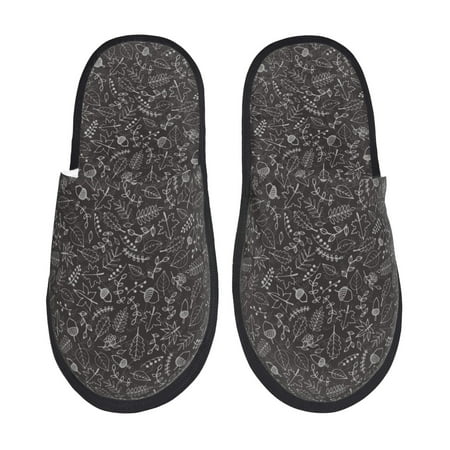 Balery Vintage Sketch Autumn Plants Slient Indoor Furry Fleece Comfort House Shoes Soft Non-Slip Home Shoes Cotton slippers House Slippers-- Medium