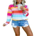 thumbnail image 1 of Women Long Sleeve Color Horizontal Stripes Classic  Neck, 1 of 5