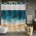thumbnail image 2 of No Hook Shower Curtain with Snap in Liner, Teal Blue Coastal Ocean Beach Theme Waterproof Fabric Bathroom Curtain Mesh Top Window, Wave Coastal Sandbeach Shower Curtains 72x72in, 2 of 9