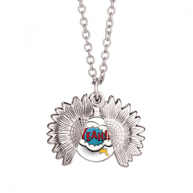 Boom Yeah Dialog Marked Art Deco Fashion Sunflower Necklace Pendant Locket Jewelry