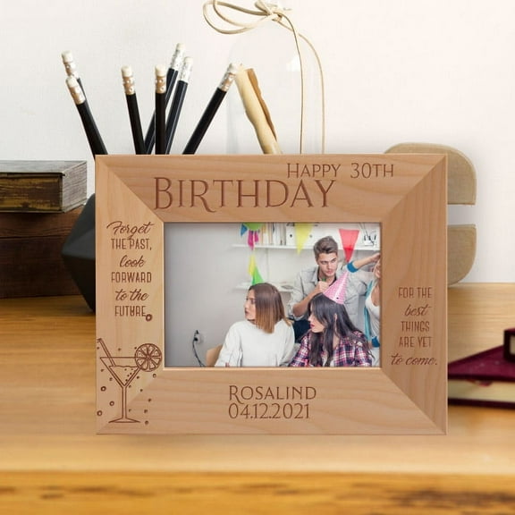 Happy 30th Birthday Personalized Wooden Frame-5" x 3 1/2" Brown Horizontal