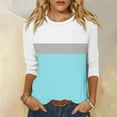 thumbnail image 4 of Jewelreauty Women Tunic Tops Elbow Length Sleeve Color Block Striped T-Shirts Casual Crewneck Base Tee, Sky Blue 2XL, 4 of 5