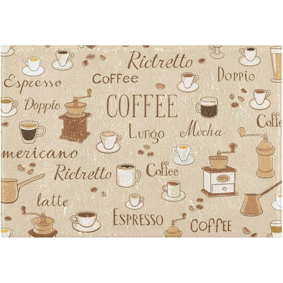 SKYSONIC Toilet Bathroom Rugs Sets 2 Piece, Coffee Time Soft Absorbent Fluffy Toilet Mat Set Non-Slip Rubber Backing Bath Mats for Bathroom,16"x24" 20"x24"