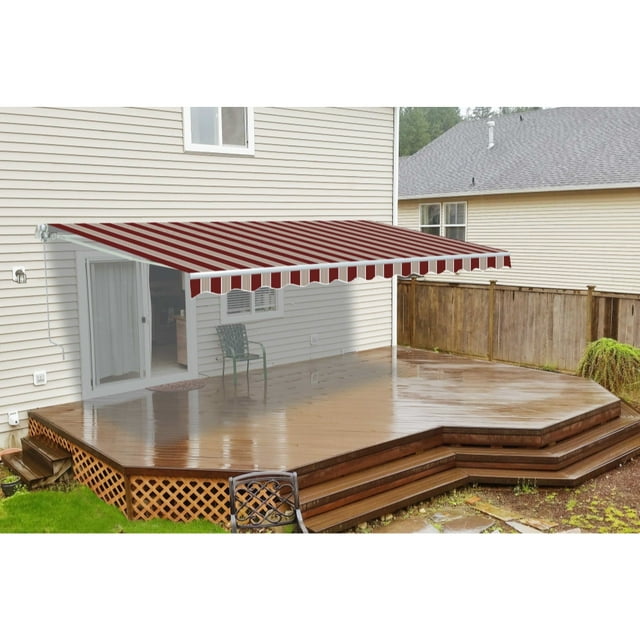 ALEKO Auvent de Patio Motorisé Rétractable 10x8 ft, Couleur Rouge Multi-Rayures