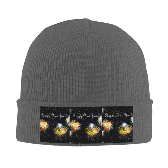 Firework Happy New Year Winter Beanie Hats for Men Women Warm Cozy Knitted Cuffed Skull Cap Deep Heather