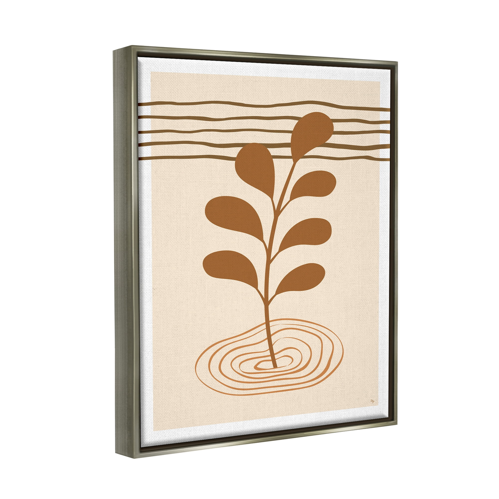 Stupell Industries Contemporary Earthy Leaf Botanical & Floral Painting Gray Floater Framed Canvas Art Print Wall Art, 25 x 31