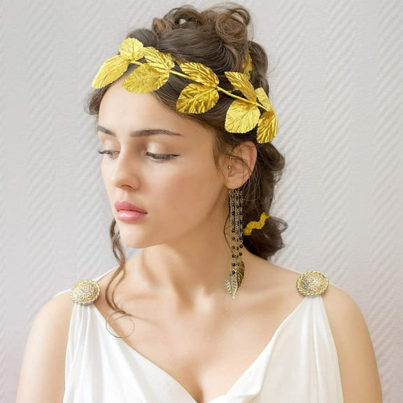 12 Pcs Lightweight Greek Goddess Wreath, Quality Knitted Fabric Material, Gold Laurel Crown Headband, Toga Party Decoration Accessories, Halloween Costume Headpiece