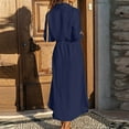 thumbnail image 6 of Zpanxa Summer Dresses for Women Solid Color Single Breasted Lapel Drawstring Shirt Dress Cotton Linen Dress Navy XXL, 6 of 8