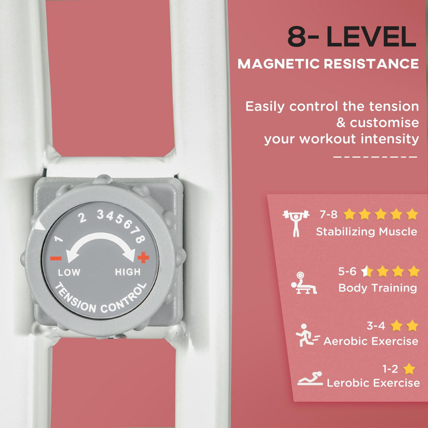 Soozier vélo d'exercice pliable avec résistance magnétique à 8 niveaux, rose