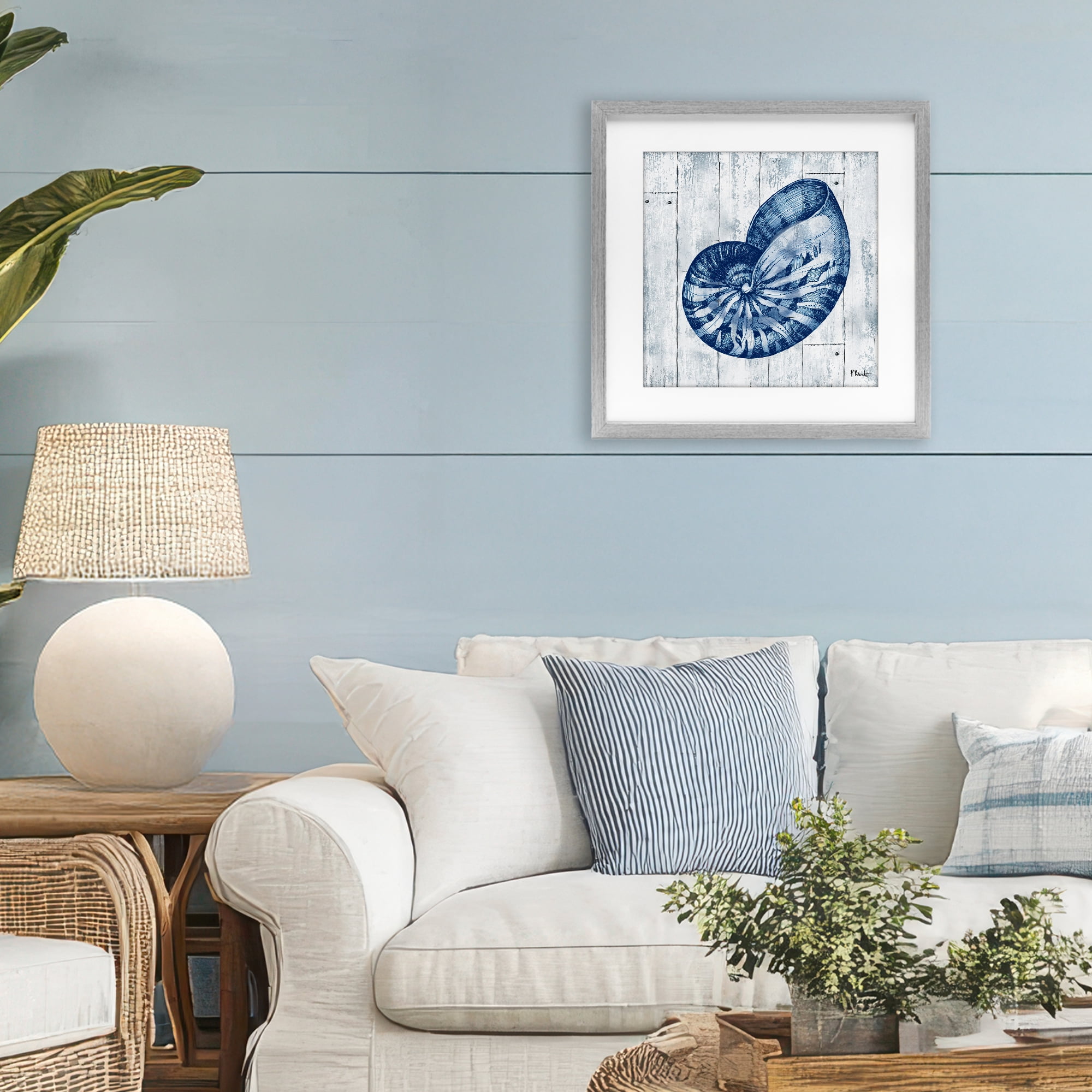 Stupell Industries Coastal Timberland Nautilus Gray Framed Print Under Glass, design by Paul Brent